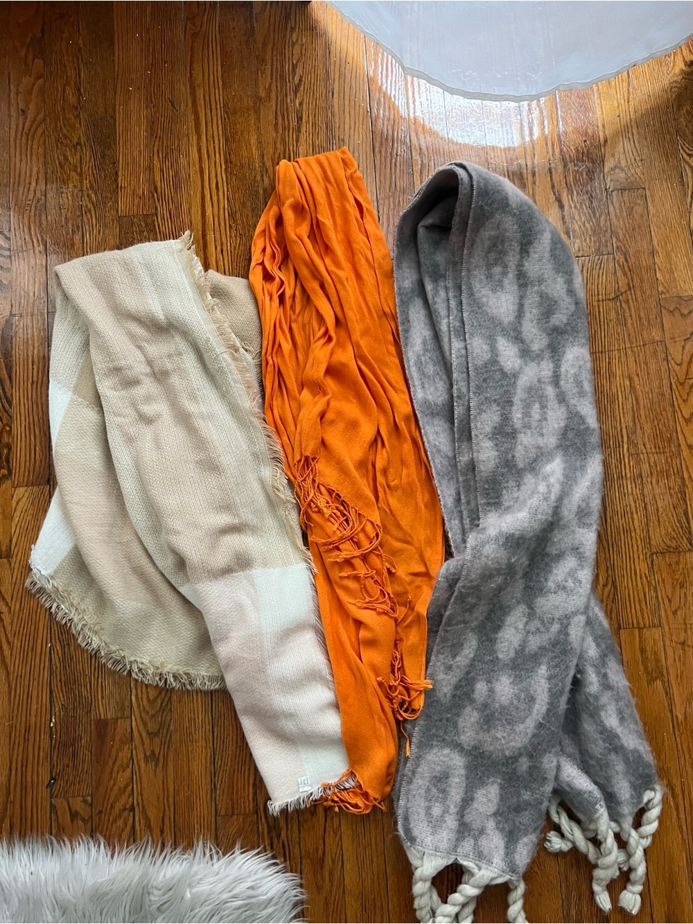 Set of Three Lightweight Scarves — Beige, Orange & Gray